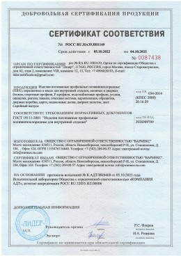 Сертификат на изделия для внутренней отделки 